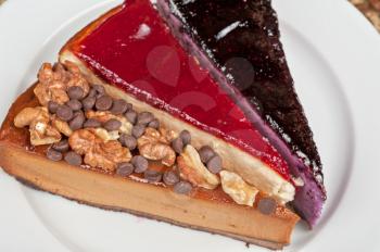Esterhazy chocolate dessert pie with cherry jam decorated