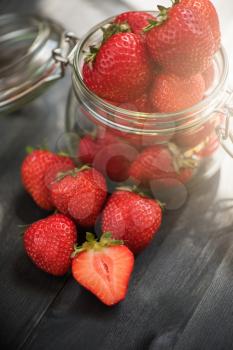 Fresh ripe strawberry in a glass