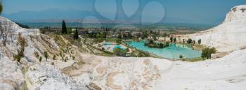 Pammukale, Turkey - July, 2015: panoramic view of Pammukale near modern turkey city Denizli