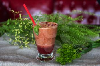 raspberry fresh smoothie with basil
