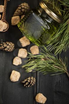 Fir tree bump jam on wooden background