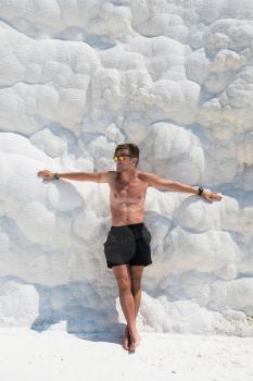 Portrait of man in Pammukale near modern Turkey city Denizli, Turkey