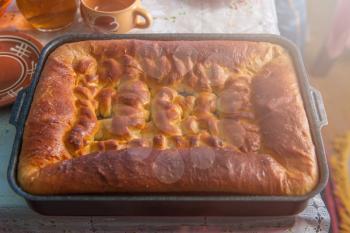 Russian traditional homemade bread closeup