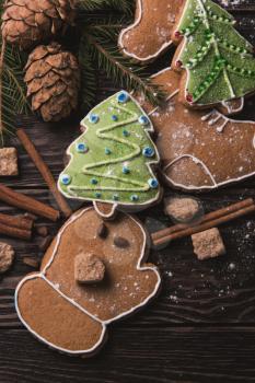 New year homemade gingerbreads with tea