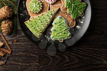 New year homemade gingerbreads with tea