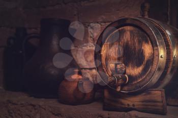 Homemade barrels in the wine cellar