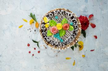 cakes composition on concrete background