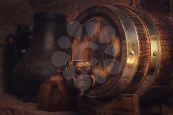Homemade barrels in the wine cellar