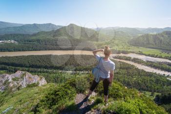Woman in Altai mountain, beauty summer landcape