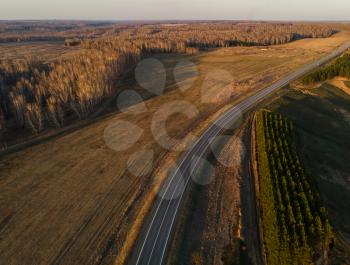 Aerial view of a road in summer landscape