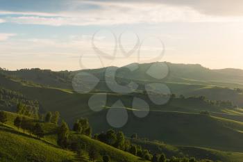 Beauty dawn on the beauty valleys, in the mountains in Altay