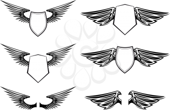 Royalty Free Clipart Image of Heraldic Wings on Shields