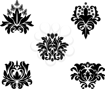 Royalty Free Clipart Image of Black Floral Designs