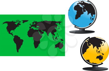 Royalty Free Clipart Image of a World Map and Globes