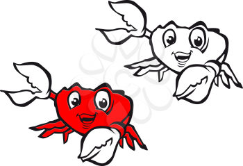 Smiling crab with claws in cartoon style isolated on white
