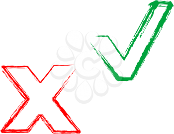 Royalty Free Clipart Image of an X and Check