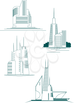 Royalty Free Clipart Image of a Set of Buildings