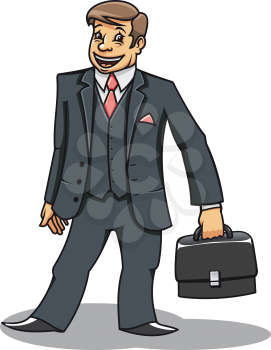 Cheerful young businessman with briefcase isolated on white