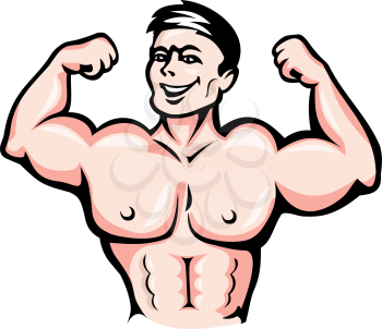 Strong athlete with muscles in cartoon style for sports design