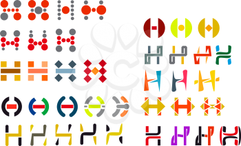 Set of alphabet symbols and elements of letter H