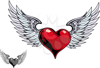 Retro color heart with wings for tattoo design