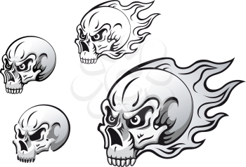 Danger evil skulls with flames as a tattoos isolated on white background