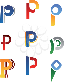 Set of alphabet symbols and elements of letter P