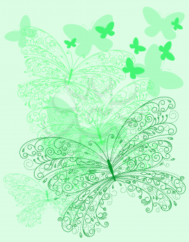 Beautiful green butterflyes in flourish style for invitation card or banner design