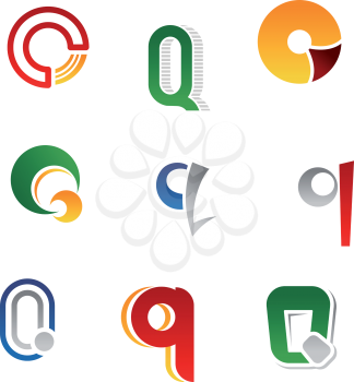 Set of alphabet symbols and elements of letter Q