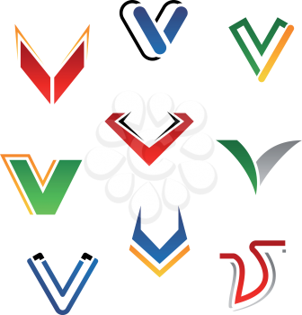 Set of alphabet symbols and elements of letter V