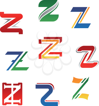 Set of alphabet symbols and elements of letter Z