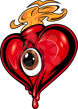 Cartoon red heart with eye for concept design