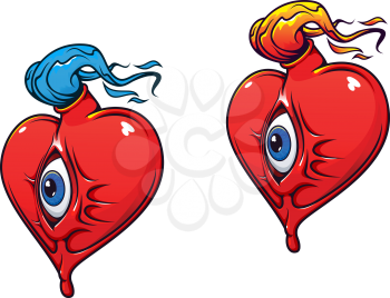 Cartoon heart with eye and fire for tattoo design