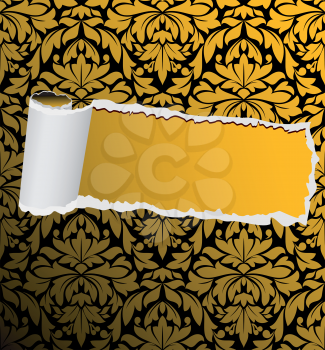 Damask seamless background with torn element for design