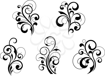 Set of beautiful floral elements and motifs isolated on white background