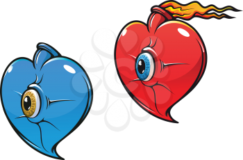 Danger heart with eye in cartoon style in two variations