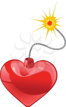 Red heart bomb isolated on white background