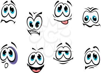 Comics cartoon faces set with different expressions isolated on white background