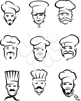 Set of different restaurant chefs in uniform for menu or another  design