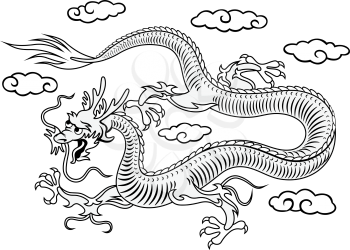 Oriental eastern dragon in clouds for asian culture design