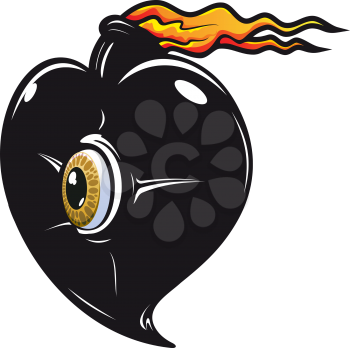 Black heart with fire flames for t-shirt design