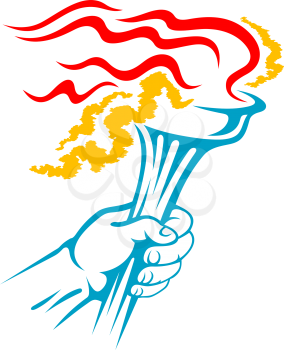 Flaming torch in hand for sports or freedom concept design