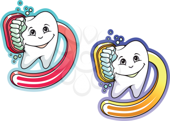 Toothbrush and paste in cartoon style for hygiene and medical design