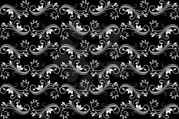 Black seamless background with flowers for wallpaper design