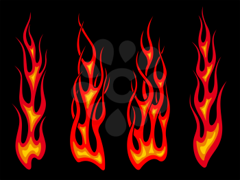Set of long tribal fire flames for tattoo drawing
