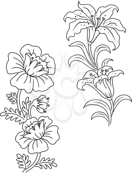 Vintage flowers and decor set for tracery and embellishments design