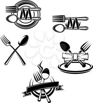 Restaurant menu symbols and embellishments isolated on white background