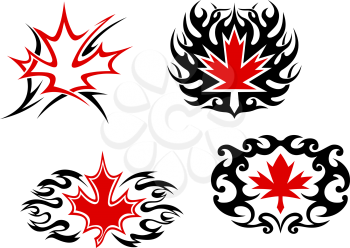 Maple leaf mascots and symbols for tattoo design