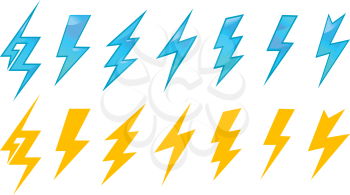 Lightning icons and symbols set isolated on white background