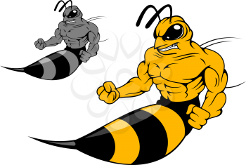 Danger yellow hornet with sting in cartoon style for mascot design